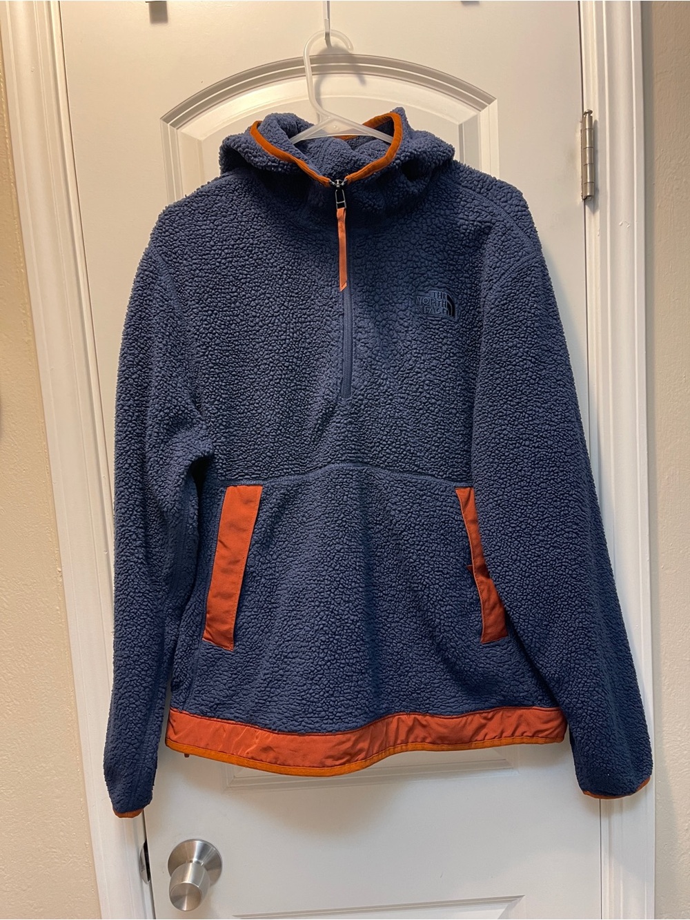 The North Face Navy Sherpa Zip Pullover with Orange Trim